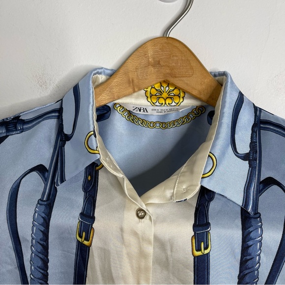 ZARA Chain Printed Blouse Size M Elegant Vintage Scarf Feminine Worn on TV - Picture 13 of 16